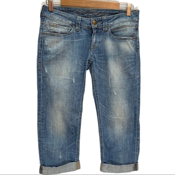 MAVI🌺ALMA Distressed Light Denim Bermuda Shorts Size 26 - Picture 8 of 12